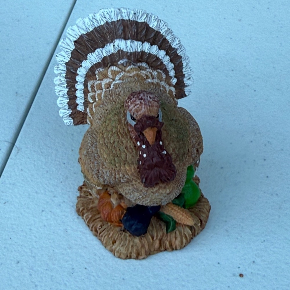 Miniature Resin Thanksgiving Turkey Figurine Harvest Pumpkin Corn Decor 3.25in